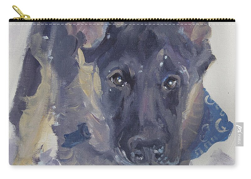 German Shepard Zip Pouch featuring the painting Let's Play by Sheila Wedegis