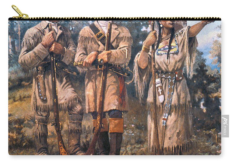 1805 Zip Pouch featuring the painting Lewis And Clark, 1805 by Granger