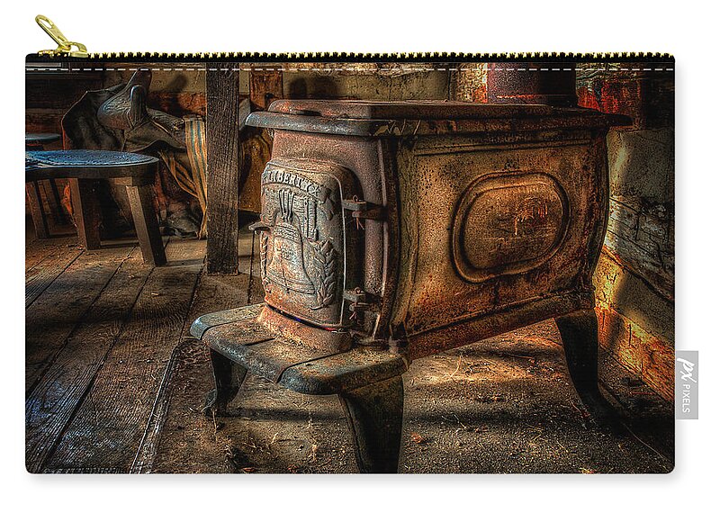 Stove Zip Pouch featuring the photograph Liberty Wood Stove by Lois Bryan