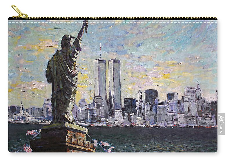 New York City Zip Pouch featuring the painting Liberty by Ylli Haruni