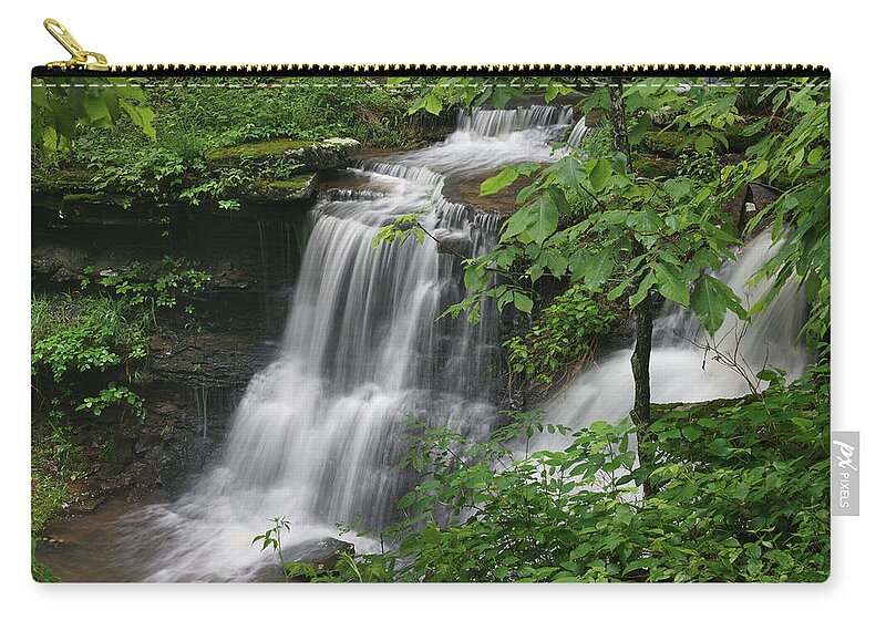 Tim Fitzharris Zip Pouch featuring the photograph Lichen Falls Ozark National Forest by Tim Fitzharris