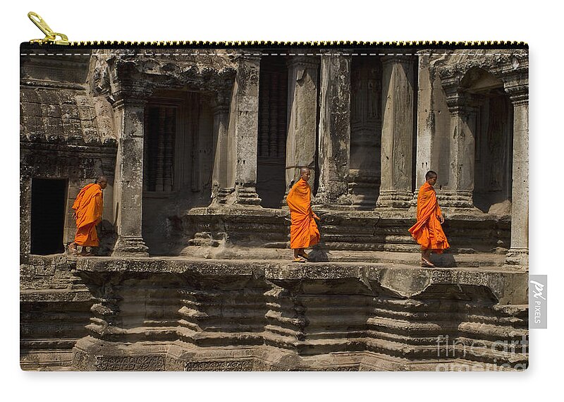 Monks Zip Pouch featuring the photograph Life At Ankor by J L Woody Wooden