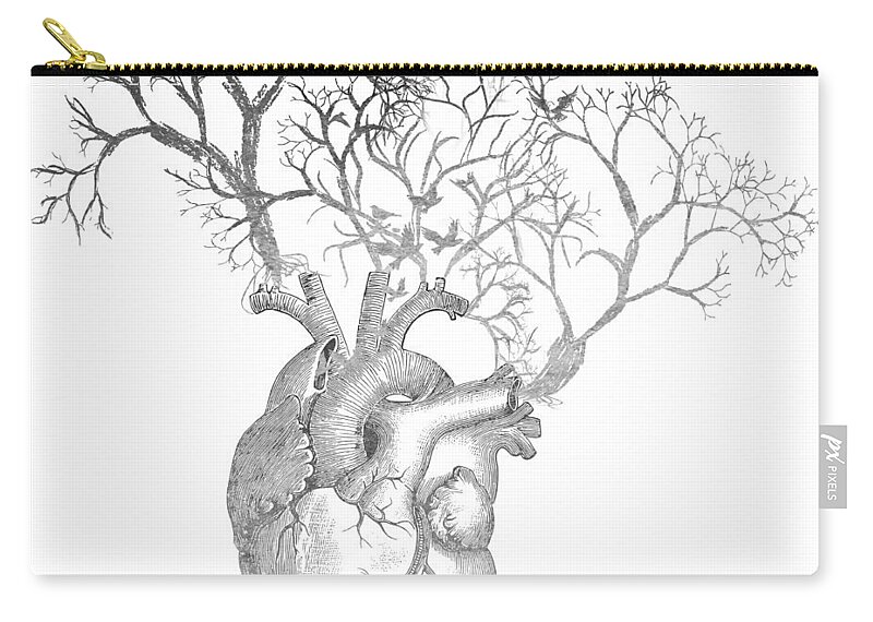 Heart Zip Pouch featuring the digital art Life BW by Heather Applegate