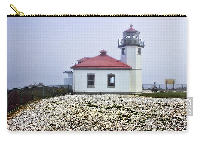 Ocean Zip Pouch featuring the photograph Lighthouse at Alki Beach by Cathy Anderson