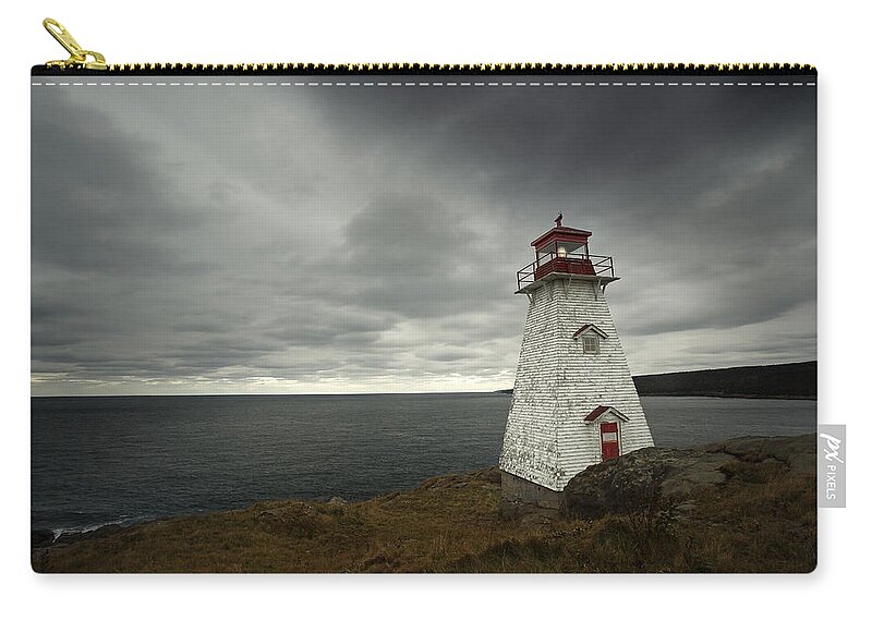 Feb0514 Zip Pouch featuring the photograph Lighthouse During Storm Bay Of Fundy by Scott Leslie