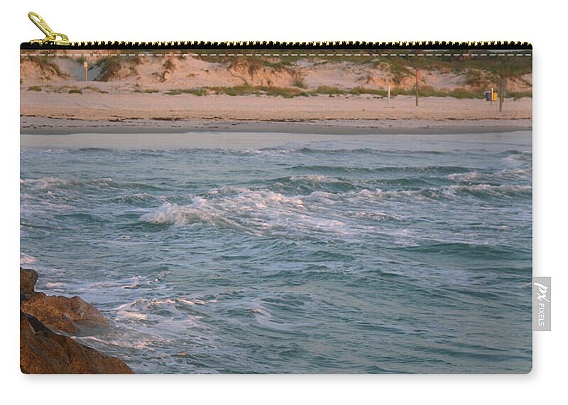 Photographs Of Ponce Inlet Lighthouse Zip Pouch featuring the photograph Lighthouse from the jetty 2 by Julianne Felton