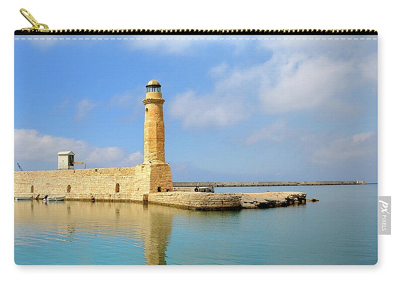 Scenics Zip Pouch featuring the photograph Lighthouse On The Greek Island Crete by Pidjoe