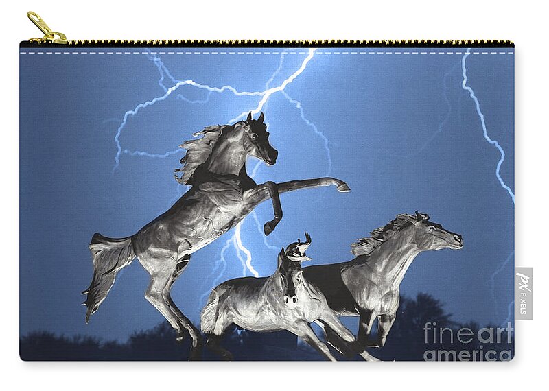  Zip Pouch featuring the photograph Lightning At Horse World BW Color Print by James BO Insogna