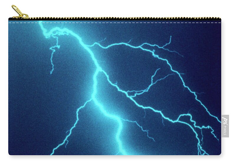 New Mexico Zip Pouch featuring the photograph Lightning Bolt Striking by Lyle Leduc