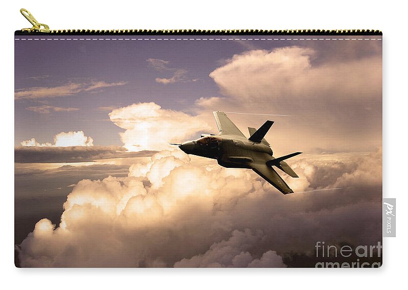 F 35 Zip Pouch featuring the digital art Lightning pass by Airpower Art