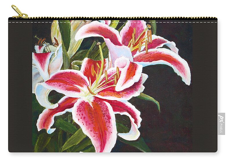 Lily Zip Pouch featuring the painting Lilli's Stargazers by Harriett Masterson