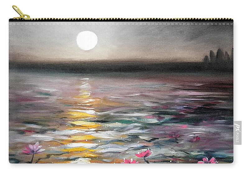 Sunset Zip Pouch featuring the painting Lily Sunset 2 by Gina De Gorna