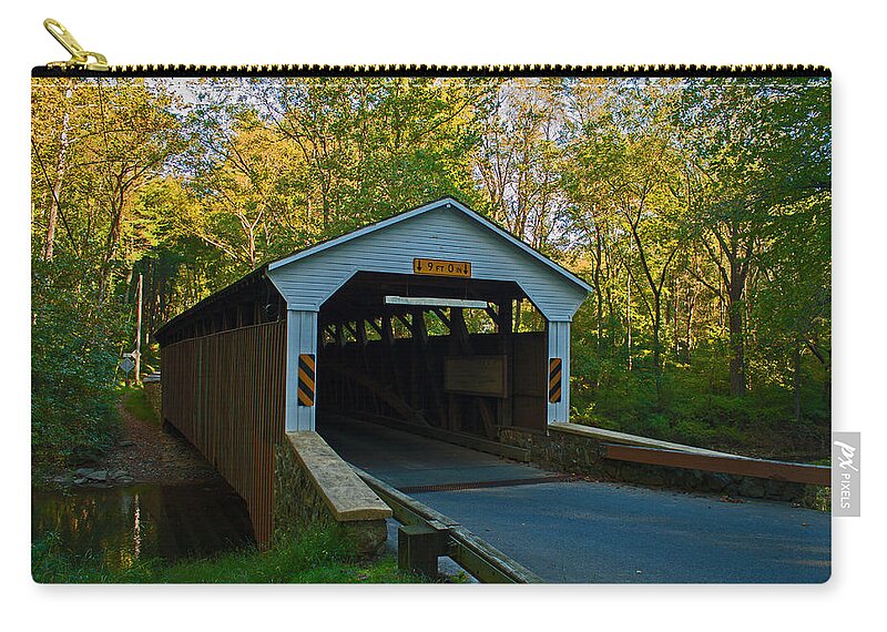 Linton Stevens Covered Bridge Zip Pouch featuring the photograph Linton Stevens Covered Bridge by Michael Porchik