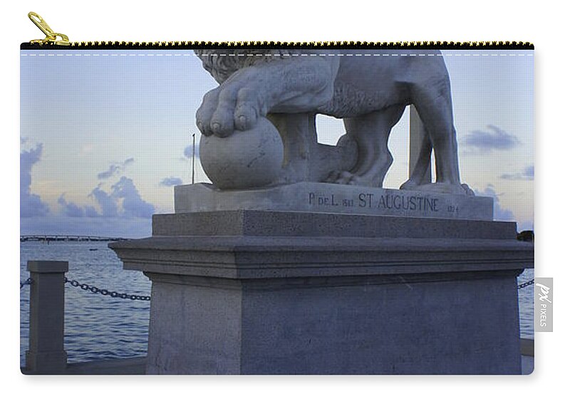 St. Augustine Zip Pouch featuring the photograph Lion's Gate by Laurie Perry