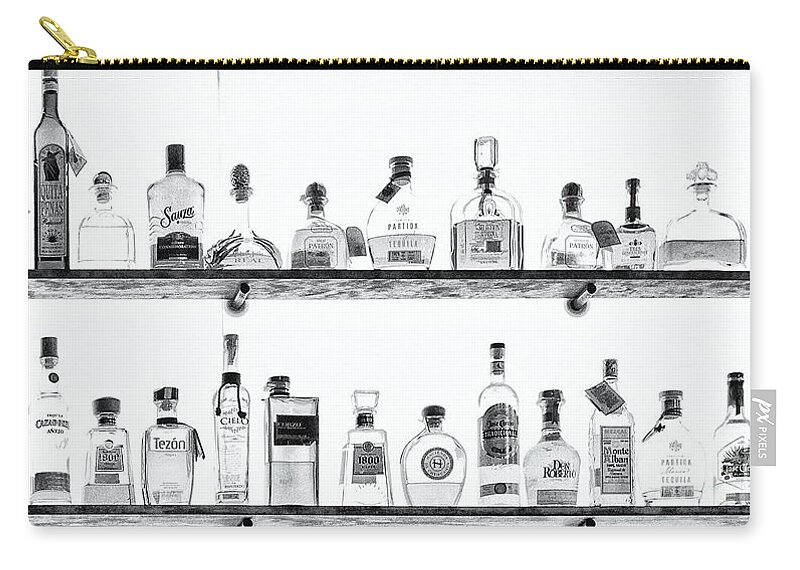 Bottles Zip Pouch featuring the photograph Liquor Bottles - Black and White by Kathleen K Parker
