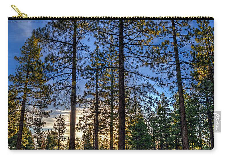Landscape Zip Pouch featuring the photograph Lit Up Trees by Maria Coulson