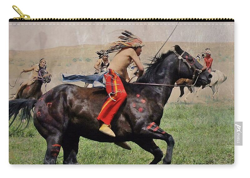 American Indian Carry-all Pouch featuring the mixed media Little BigHorn Reenactment 1 by Kae Cheatham