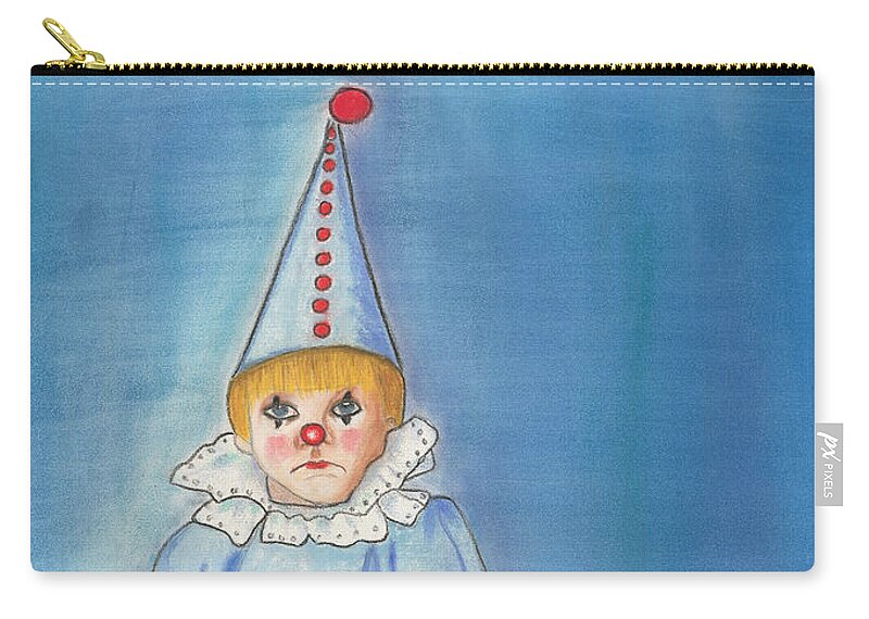 Little Boy Zip Pouch featuring the painting Little Blue Clown by Arlene Crafton