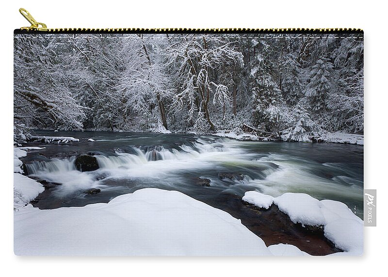 Little Fall Creek Zip Pouch featuring the photograph Little Fall Creek Winter by Andrew Kumler