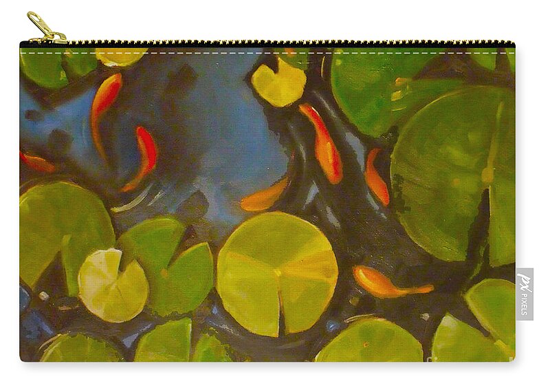 Koi Zip Pouch featuring the painting Little Fish koi goldfish pond by Mary Hubley