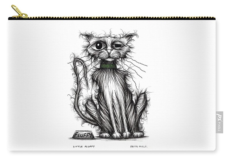 Cat Zip Pouch featuring the drawing Little Fluffy by Keith Mills