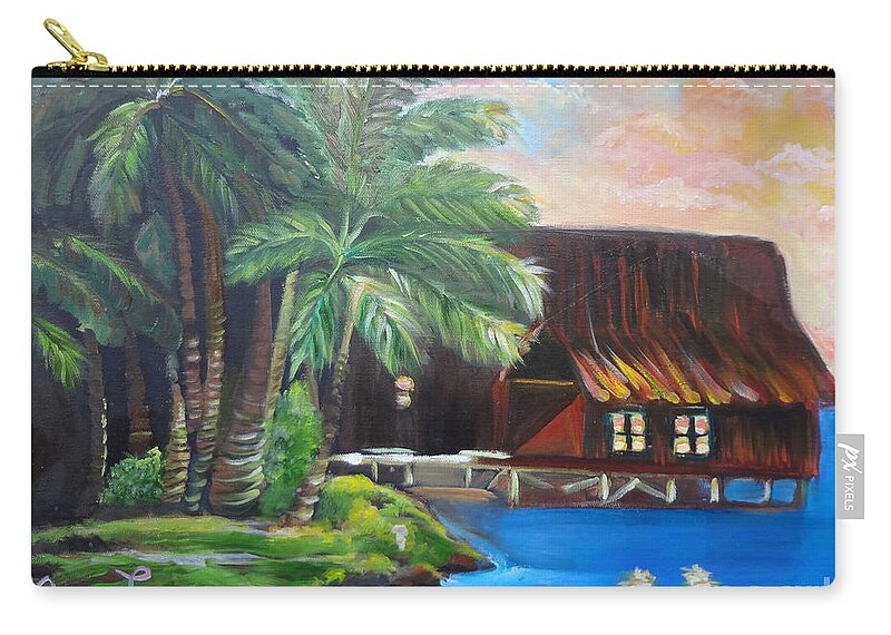 Shack Zip Pouch featuring the painting Little Grass Shack by Jenny Lee