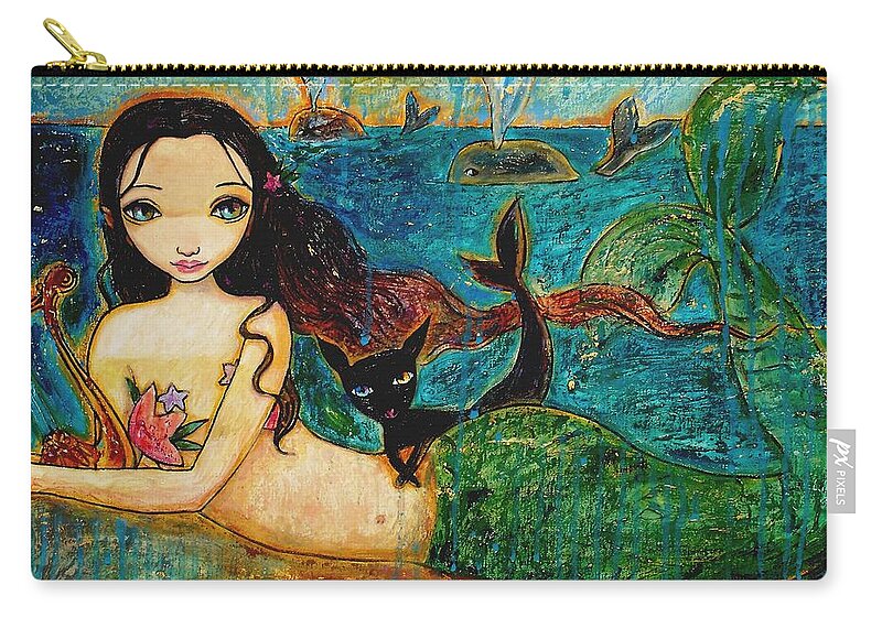 Mermaid Art Zip Pouch featuring the painting Little Mermaid by Shijun Munns