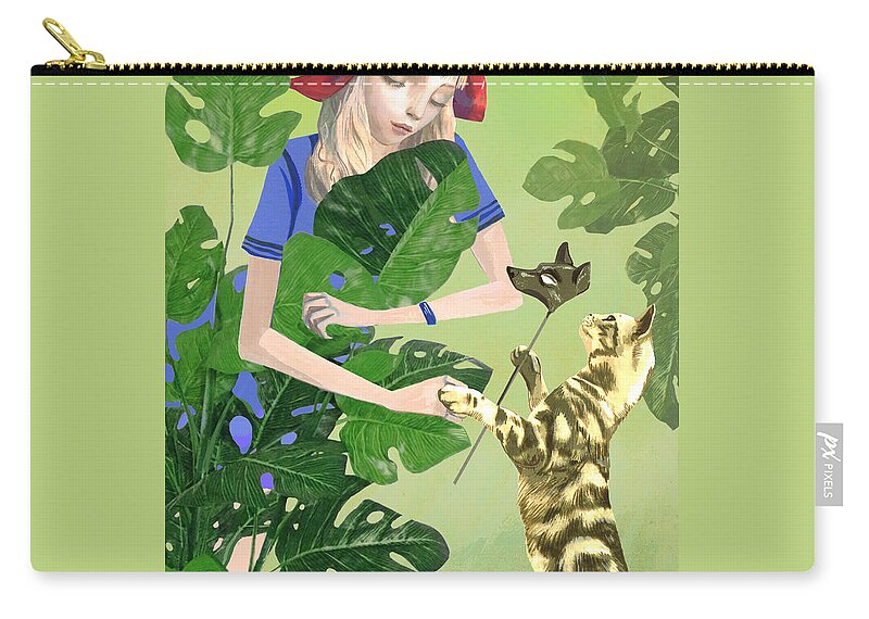 Landscape Zip Pouch featuring the painting Little Red Riding Hood and the big Wolf by Victoria Fomina