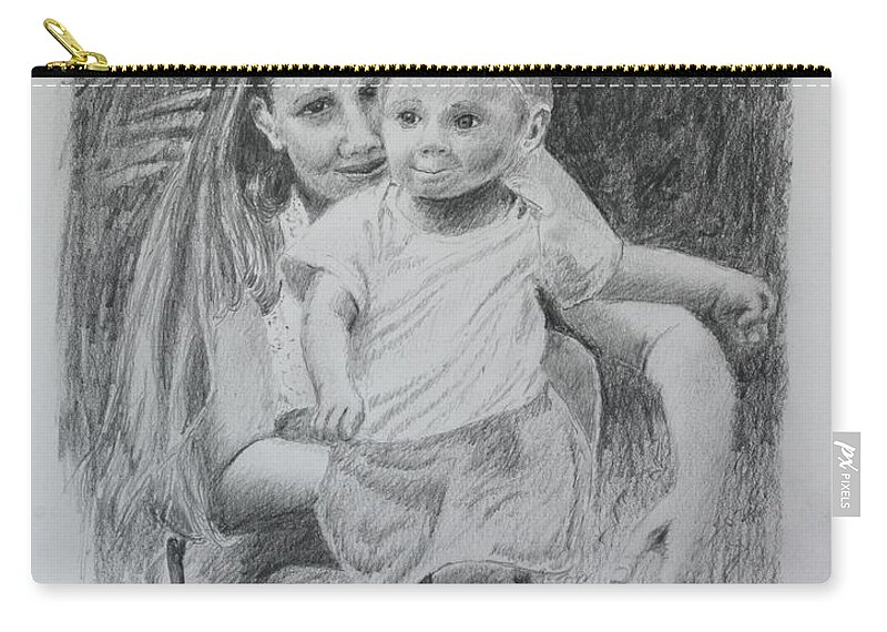 Mother Zip Pouch featuring the drawing Little Runaway by Daniel Reed