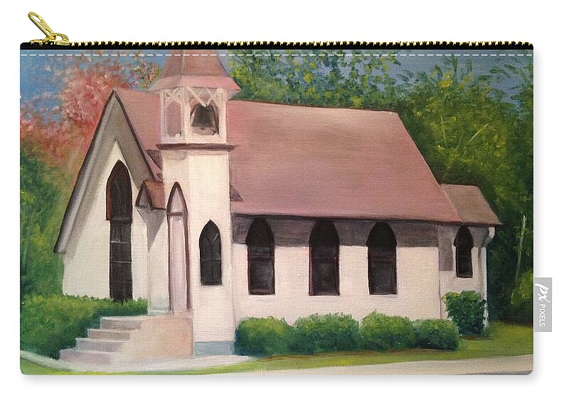 Little White Church Zip Pouch featuring the painting Little White Church by Sheila Mashaw