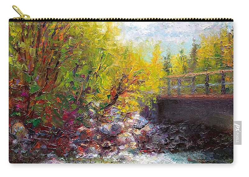 Impressionism Zip Pouch featuring the painting Living Water - bridge over Little Su River by Talya Johnson
