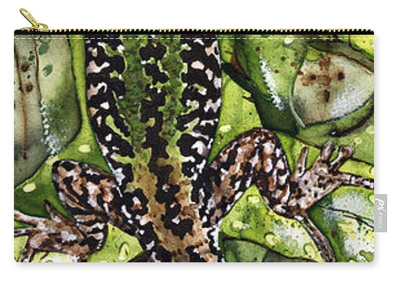 Lizard Zip Pouch featuring the painting LIZARD in GREEN NATURE - Elena Yakubovich by Elena Daniel Yakubovich