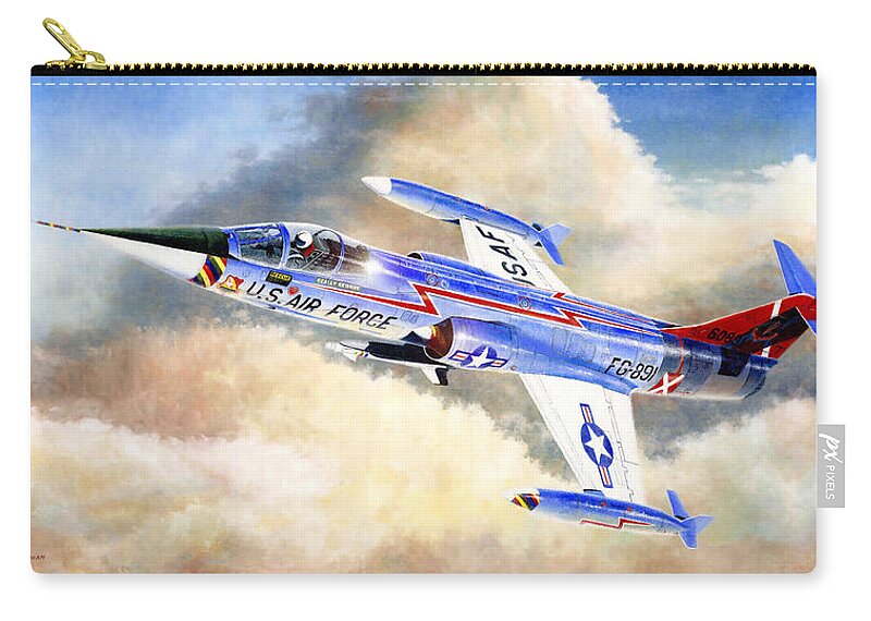 Aviation Zip Pouch featuring the painting Lockheed F-104C Starfighter by Douglas Castleman