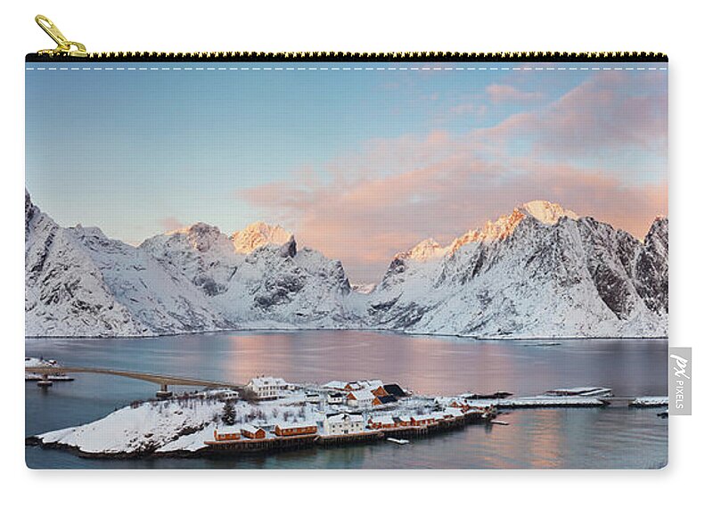 Tranquility Carry-all Pouch featuring the photograph Lofoten Islands Winter Panorama by Esen Tunar Photography