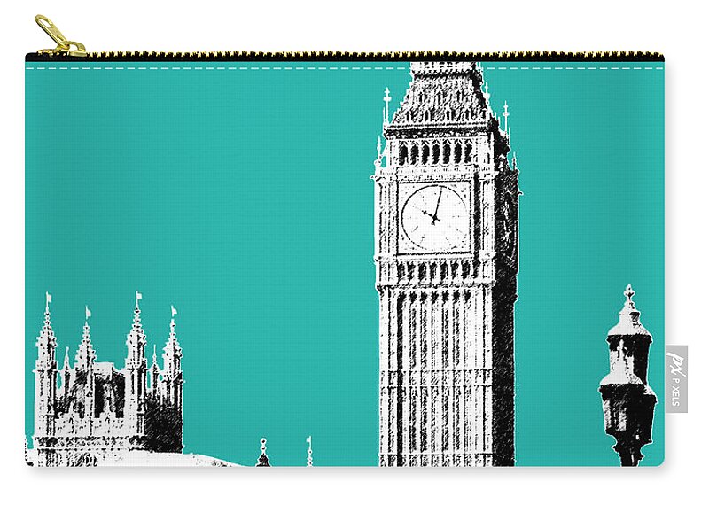 Architecture Carry-all Pouch featuring the digital art London Skyline Big Ben - Teal by DB Artist