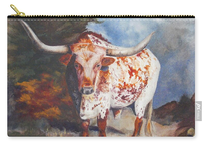 Longhorn Art Zip Pouch featuring the painting Lone Star Longhorn by Karen Kennedy Chatham