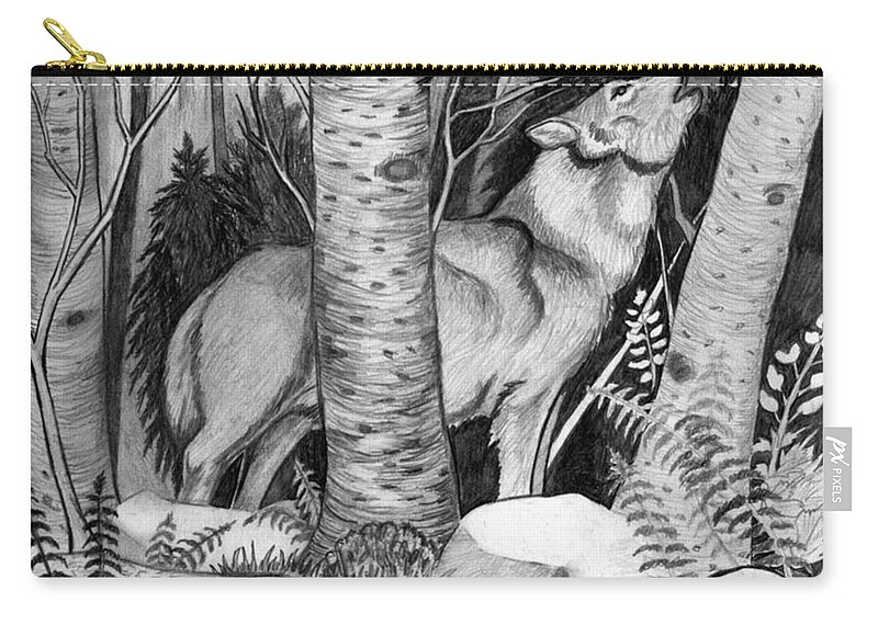 Pencil Drawing Zip Pouch featuring the drawing Lone Wolf by Anthony Seeker