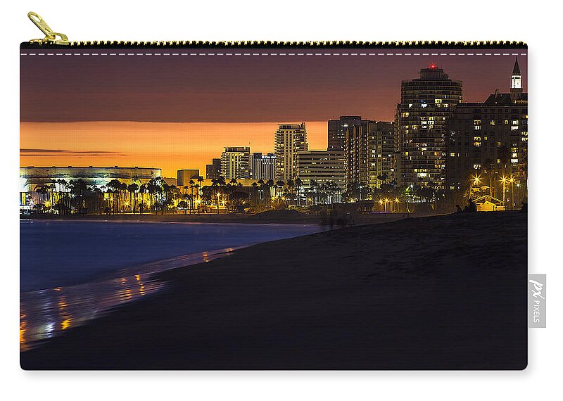 Long Beach Ca Zip Pouch featuring the photograph LONG BEACH COMES ALIVE AT DUSK By Denise Dube by Denise Dube