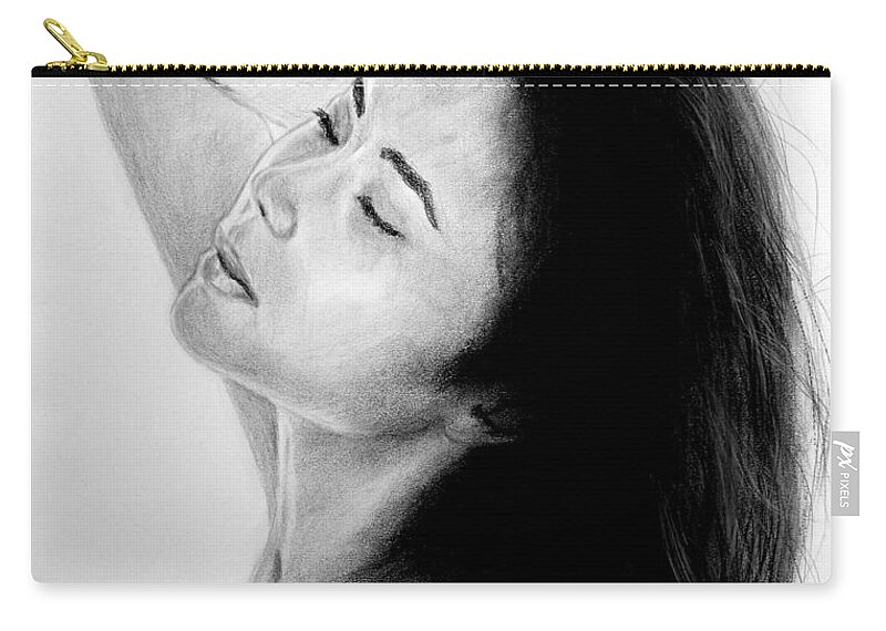 Drawing Zip Pouch featuring the drawing Long Haired Asian Beauty by Jim Fitzpatrick