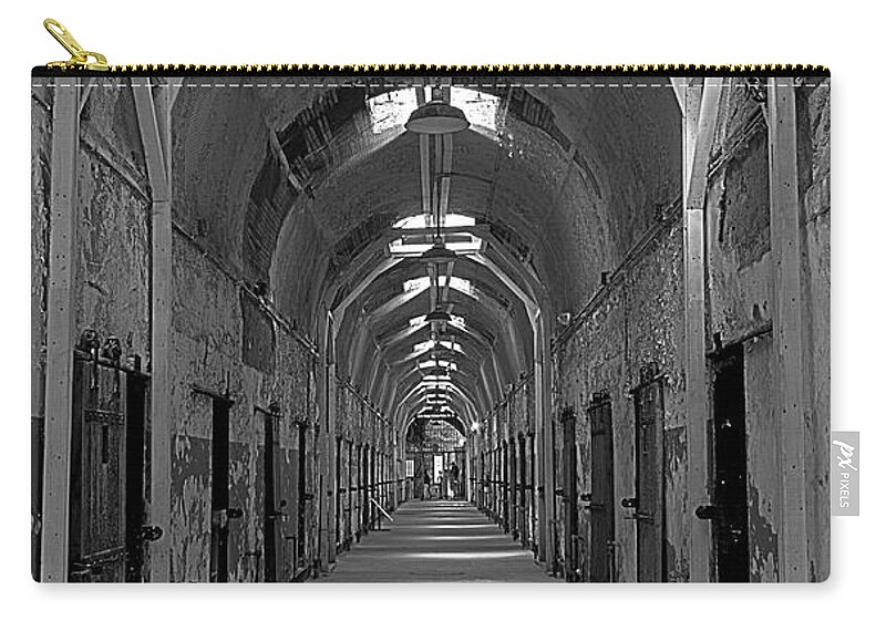 Eastern State Penitentiary Zip Pouch featuring the photograph Long Hallway by Crystal Wightman