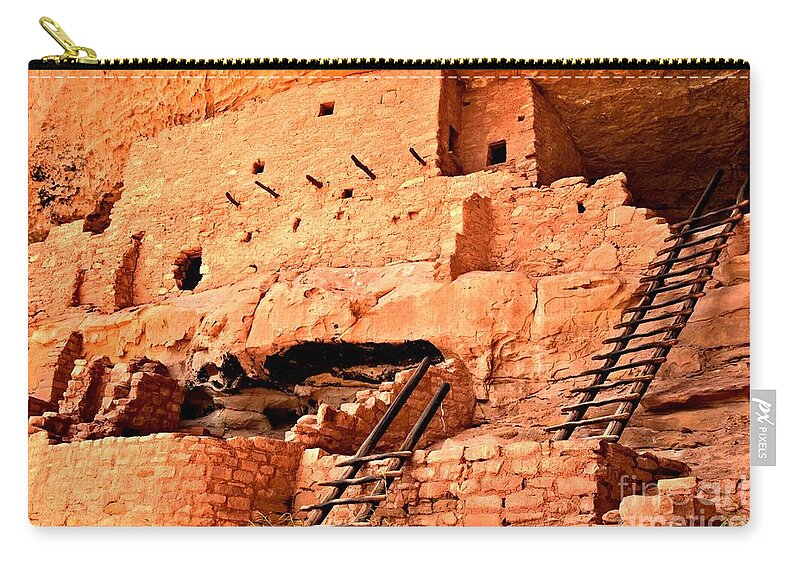 Mesa Verde Zip Pouch featuring the photograph Long House Ladders by Adam Jewell