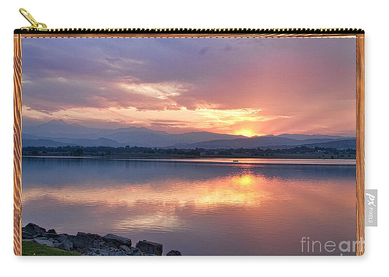 'window Frame Art' Zip Pouch featuring the photograph Longs Peak Sunset Reflection Rustic Picture Window Frame Art by James BO Insogna