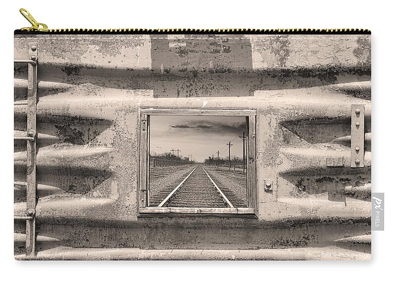 Trains Zip Pouch featuring the photograph Looking Back Sepia Panorama by James BO Insogna