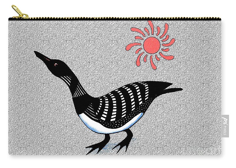 Loon Zip Pouch featuring the mixed media Loon and Sun by Art MacKay