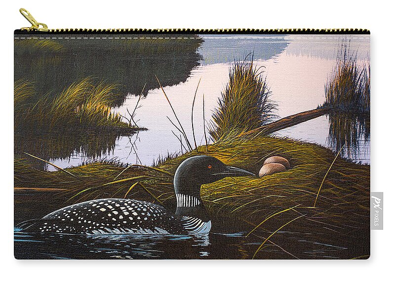 Loon Zip Pouch featuring the painting Loon Lake by Richard Faulkner