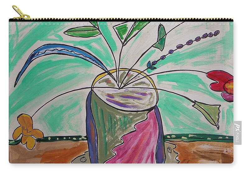Loose Flowers In A Vase Zip Pouch featuring the painting Loose Flowers in a Vase by Mary Carol Williams