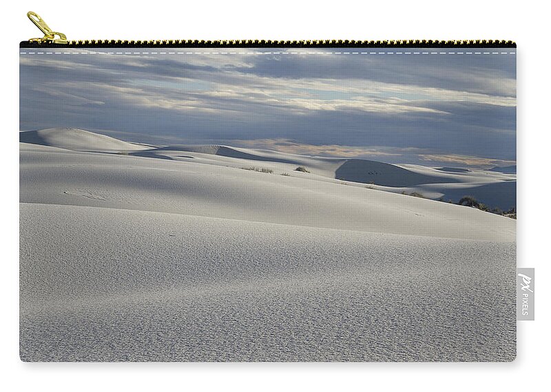 Jean Noren Zip Pouch featuring the photograph Loss of Sun on White Sands by Jean Noren