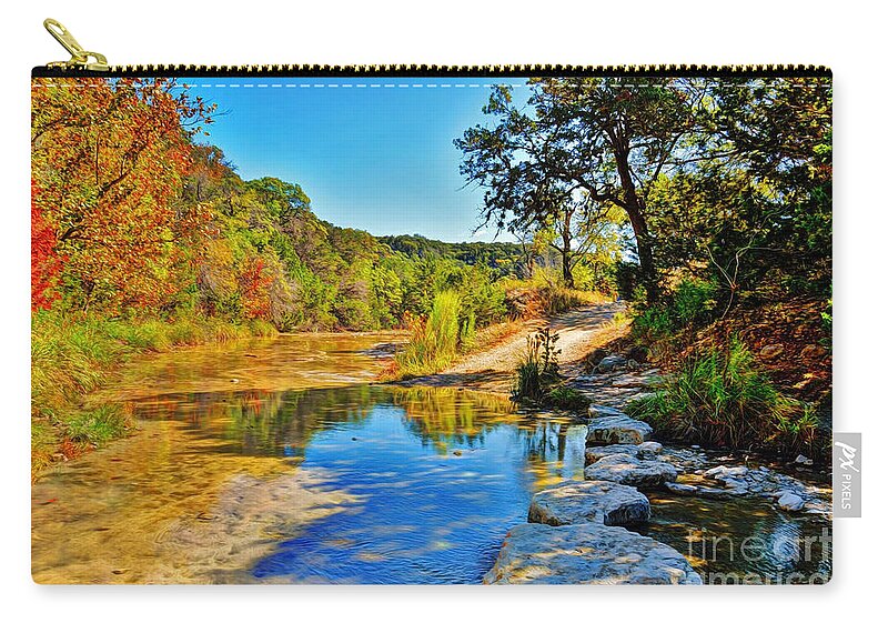 Hint Of Fall Zip Pouch featuring the photograph Lost Maples State Natural Area by Savannah Gibbs