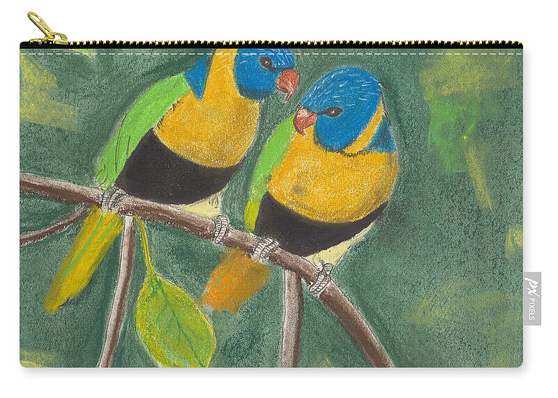 Parrots Zip Pouch featuring the pastel Love Birds by David Jackson