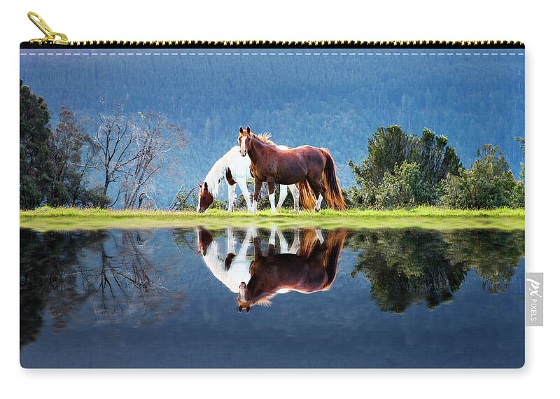 Horse Zip Pouch featuring the photograph Love - Reflection by Atomiczen